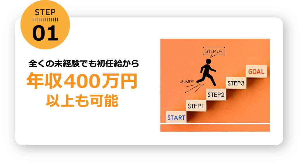 全くの未経験でも初任給から年収400万円以上も可能