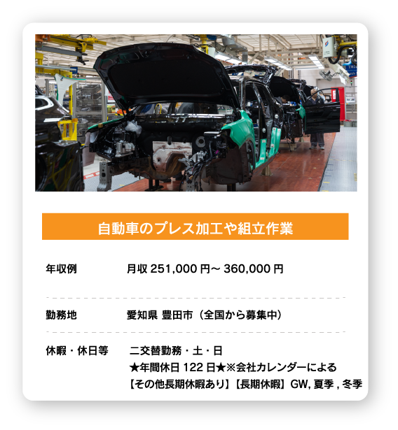 自動車のプレス加工や組立作業